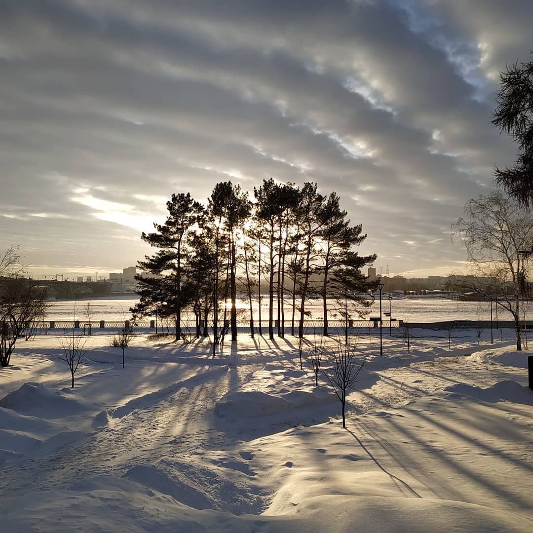 Ob river embankment in winter